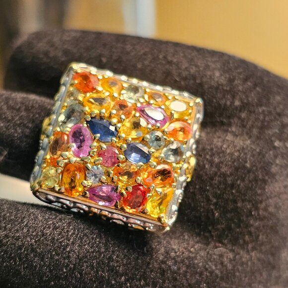 Gems en Vogue 18K Gold Accented Multi Sapphire ring, size 10 - Picture 1 of 9